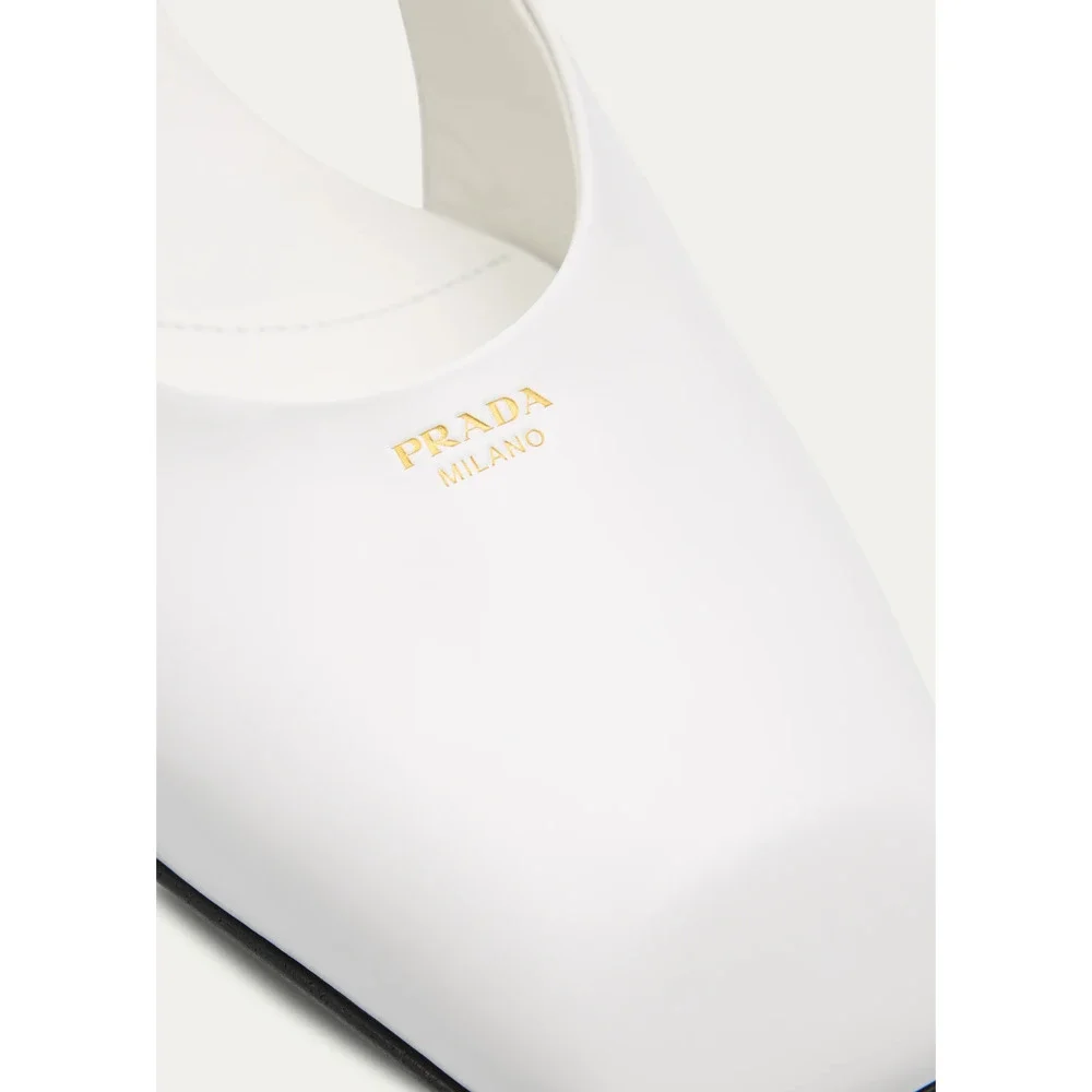 Prada White Leather Square Toe Mary Jane Slingback Ballerina Ballet Flat 37.5 - Picture 11 of 16